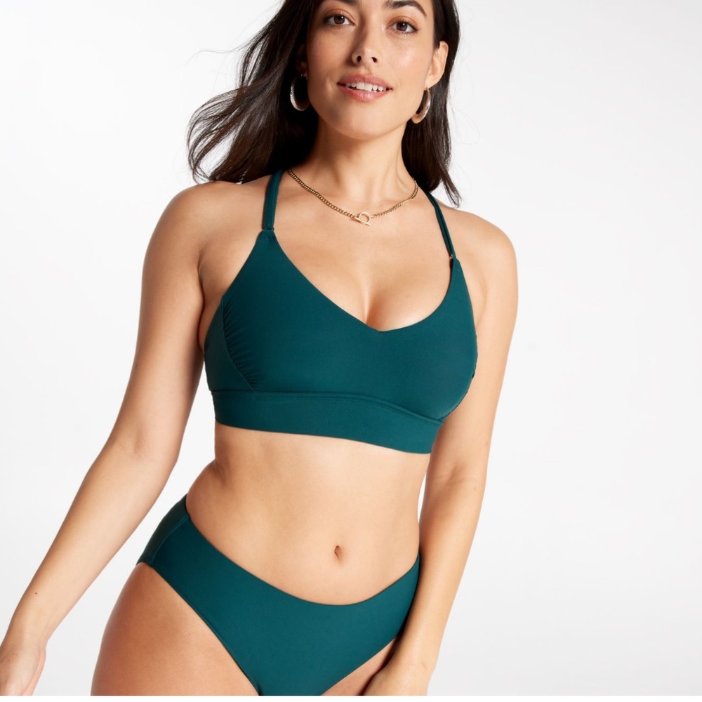 CALIA Women's Strappy Back Ruched Medium Support Bikini Swim Top - NWOT